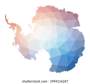Map of Antarctica. Low poly illustration of the country. Geometric design with stripes. Technology, internet, network concept. Vector illustration.