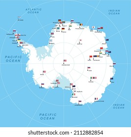 Map of Antarctica. Research stations. Vector information illustration