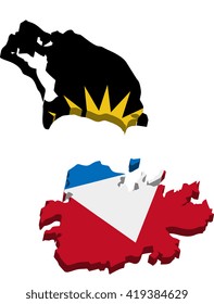 A map of Antigua and Barbuda 3D with flag on white background