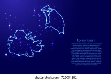 Map Antigua Barbuda from the contours network blue, luminous space stars of vector illustration