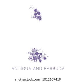 map of antigua and barbuda filled with abstract mosaic of pentagons of random sizes and degrees of transparency on white background