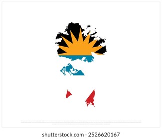 Map of Antigua and Barbuda with flag in it on a white background, National Day of Antigua and Barbuda, Antigua and Barbuda, Editable Vector illustration of Antigua and Barbuda flag, Independence Day