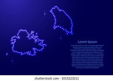 Map Antigua and Barbuda from luminous blue star space points on the contour for banner, poster, greeting card, of vector illustration.