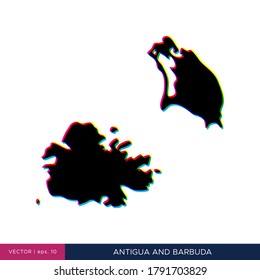 Karte von Antigua und Barbuda in mehrfarbigem Stil auf der Grenzvektordesign-Vorlage