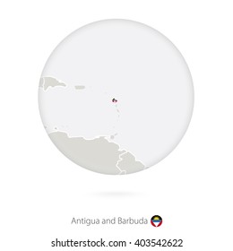 Map of Antigua and Barbuda and national flag in a circle. Antigua and Barbuda map contour with flag. Vector Illustration.