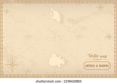 Map of Antigua and Barbuda in the old style, brown graphics in retro fantasy style