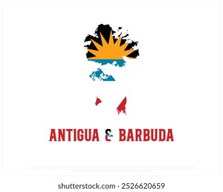 Mapa de Antígua e Barbuda sobre um fundo branco, Dia Nacional de Antígua e Barbuda, Antígua e Barbuda, ilustração vetorial editável de Antígua e Barbuda bandeira, Dia da Independência