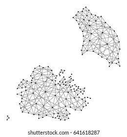 Map of Antigua and Barbuda from polygonal black lines and dots of vector illustration