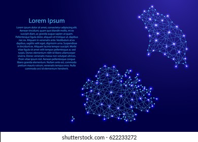Map of Antigua and Barbuda from polygonal blue lines and glowing stars vector illustration