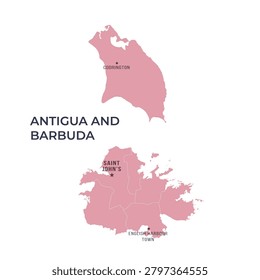 Map of ANTIGUA AND BARBUDA with Regions Borders and Famous Cities