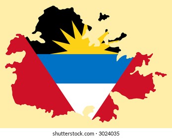 map of Antigua and barbuda with their flag illustration