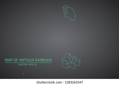 Map of Antigua Barbuda,Green map on dark background of map of Antigua Barbuda symbol for your web site design map. Vector illustration eps 10. - Vector