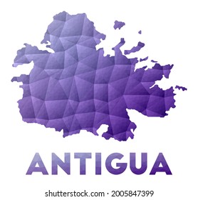 Map of Antigua. Low poly illustration of the island. Purple geometric design. Polygonal vector illustration.