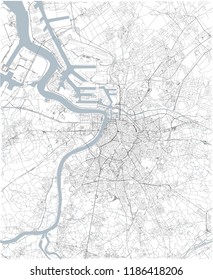 Map Of Antwerp, Satellite View, Black And White Map. Street Directory And City Map. Belgium