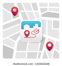 Map app icon. Modern logo icon of city point. Place pin pointer icon - Vector illustration