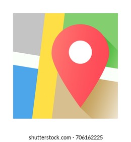 Map application icon, red pin. Vector illustration, EPS.