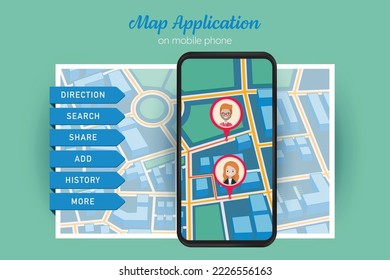 Map Application On Cell Phone With City Direction Street View And Map Markers  