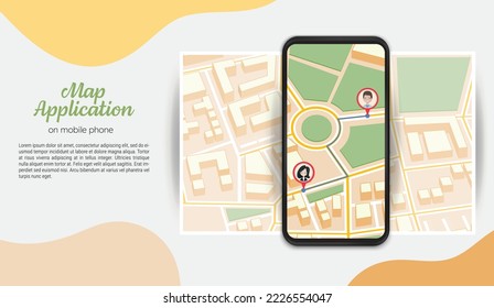 Map Application On Mobile Phone With City Direction Street View And Map Pointers  