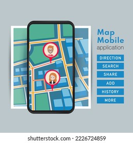 Map Application On Mobile Phone With City Direction Street View And Map Pointers  