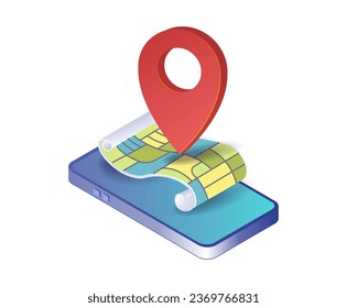 Map application on smartphone flat illustration concept