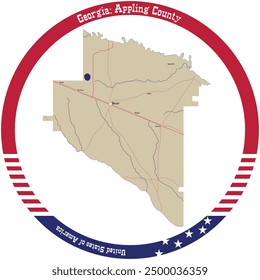 Map of Appling County in Georgia, USA arranged in a circle.