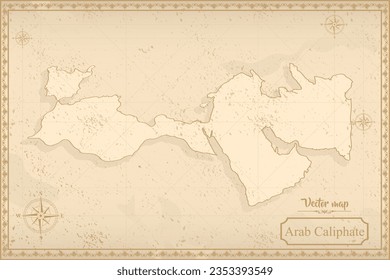 Map of Arab Caliphate in the old style, brown graphics in retro fantasy style.