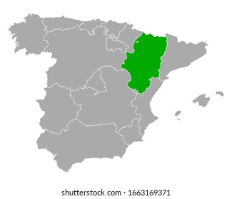 Map of Aragon in Spain on white