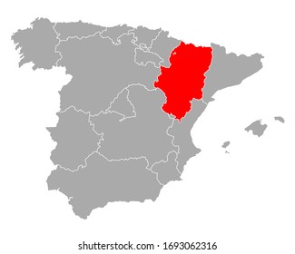 Map of Aragon in Spain on white