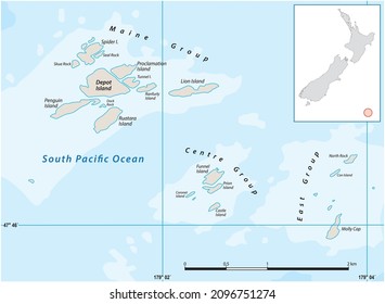 Map Of The Archipelago Of Bounty Islands, New Zealand 