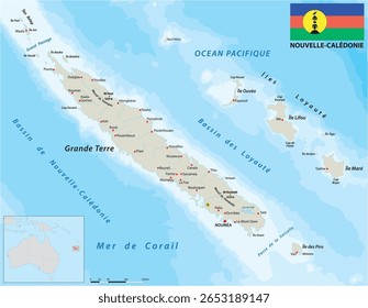 Mapa do arquipélago da Nova Caledônia no Pacífico Sul