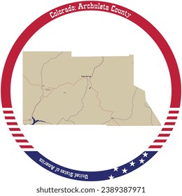 Map of Archuleta County in Colorado, USA arranged in a circle.