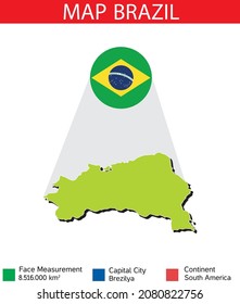 Brazıl map area vector illustration flag geography