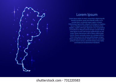 Map Argentina from the contours network blue, luminous space stars of vector illustration