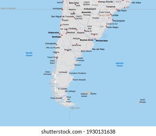 Map of Argentina. Map is drawn in high detail and for clarity shows only major cities. Country is drawn with neighboring countries.