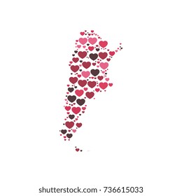 map of argentina filled with hearts of different sizes and colors
