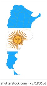 Map Of Argentina With Flag Isolated On White Background.
