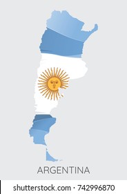 Map Of Argentina With Flag As Texture Isolated On Grey Background. Vector Illustration