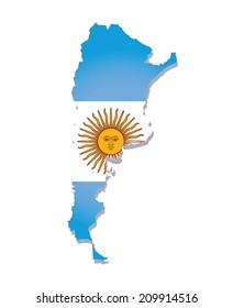 map of argentina with the image of the national flag