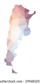 Map of Argentina. Low poly illustration of the country. Geometric design with stripes. Technology, internet, network concept. Vector illustration.