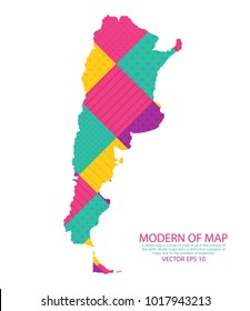 Map of Argentina - Modern Geometric dots and lines background, colorful carving art - blue, yellow and violet. Vector illustration eps 10.