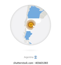 Map of Argentina and national flag in a circle. Argentina map contour with flag. Vector Illustration.