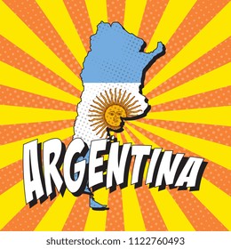 map of argentina with national flag in retro comic style