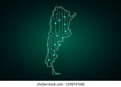 Map of Argentina, network line, design sphere, dot and structure on dark background with Map Argentina, Circuit board. Vector illustration. Eps 10
