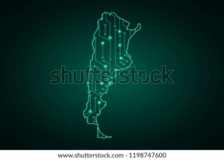 Map of Argentina, network line, design sphere, dot and structure on dark background with Map Argentina, Circuit board. Vector illustration. Eps 10
