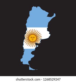 Map of Argentina with an official flag. Illustration on black background