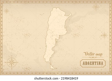 Map of Argentina in the old style, brown graphics in retro fantasy style