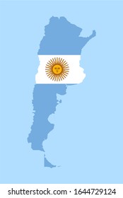 Map of Argentina on a blue background, Flag of Argentina on it.