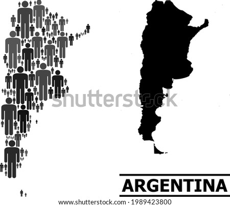 Map of Argentina for politics proclamations. Vector population collage. Concept map of Argentina combined of population pictograms. Demographic concept in dark grey color tints.