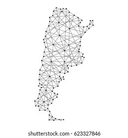 Map of Argentina from polygonal black lines and dots of vector illustration