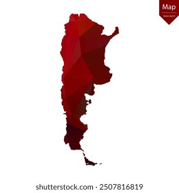 Mapa de Argentina - Rojo Geométrico Rumpled Triangular, Diseño Poligonal. Ilustración vectorial eps 10.
